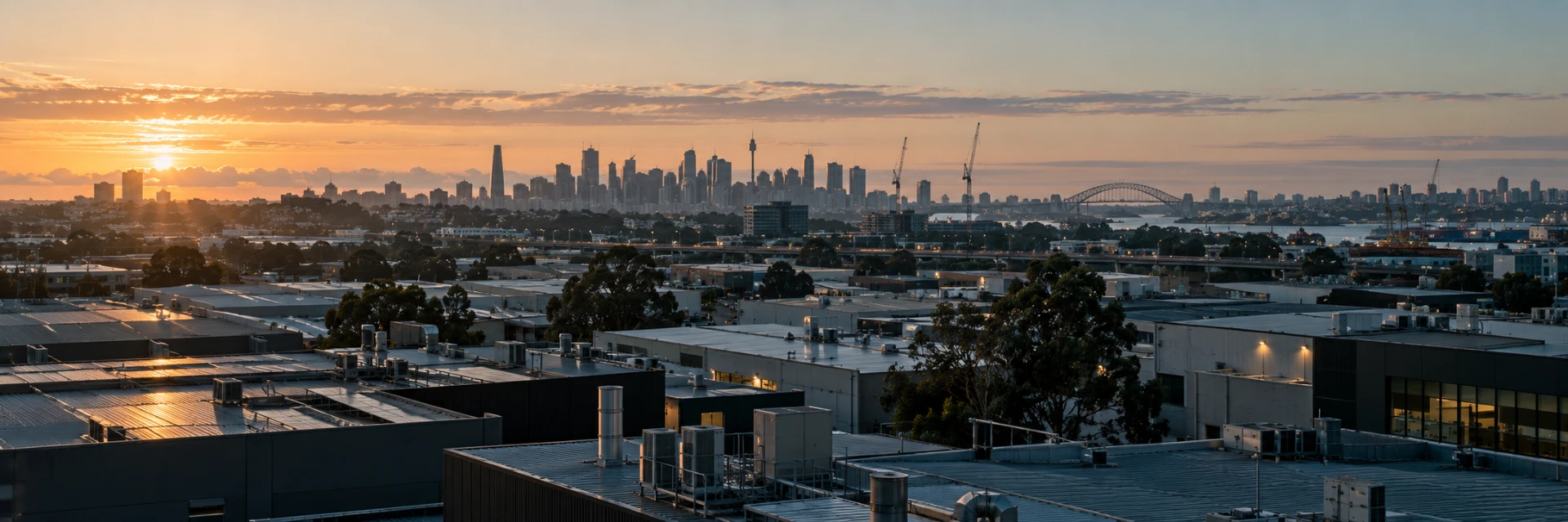 Sydney industrial skyline at sunrise